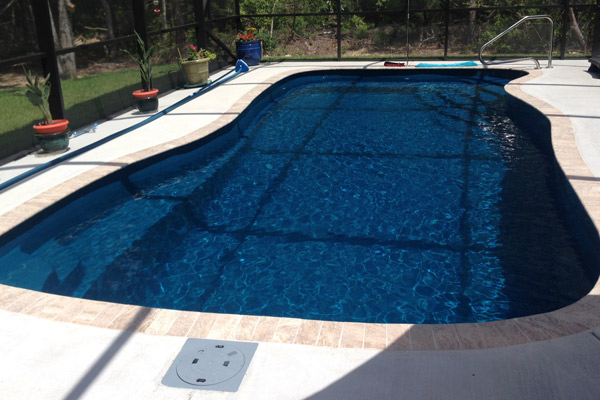 southport fiberglass pool overlooking with water features